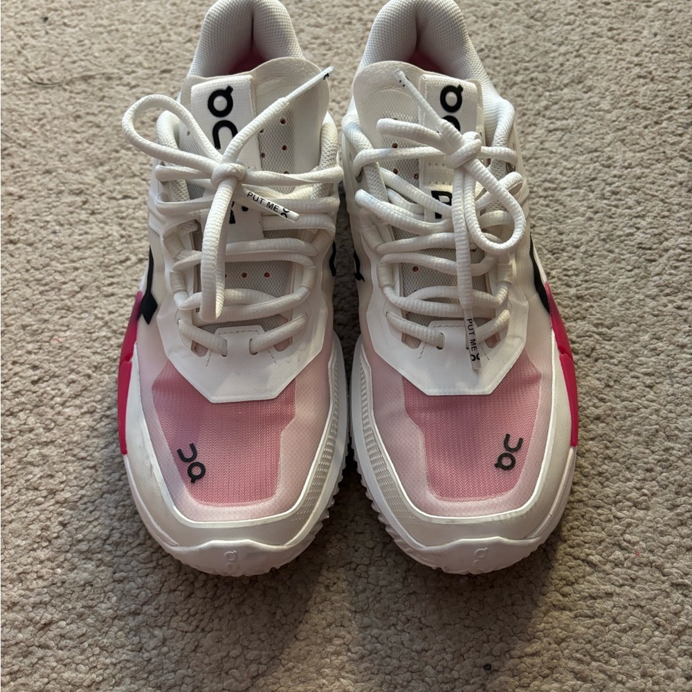On Running White and Pink Sneakers with Cushioned Soles